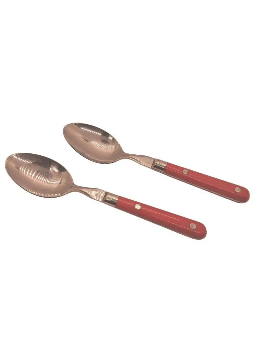 Vintage Stainless Steel 2 Table Spoons With Red Handles Made In Korea